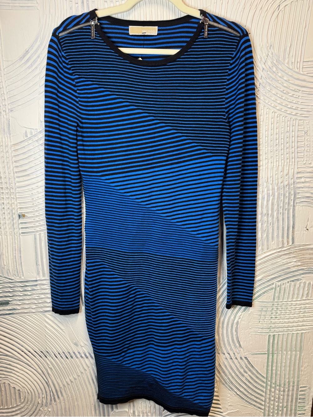 Striped Long-Sleeve Knit Dress - Blue/Black